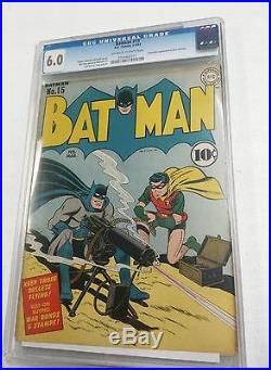 Batman 1940 #15 CGC 6.0 FN DC Comics Golden Age War Cover Catwoman Appearance