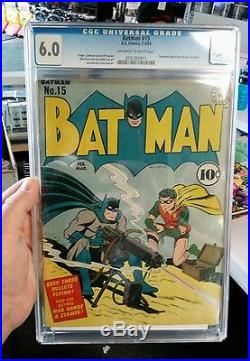 Batman (1940) #15 CGC Graded 6.0 DC Comics Golden Age War Cover L@@K