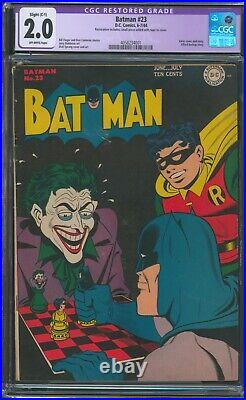 Batman 23 CGC 2.0 (R) Piece added bottom back cover withtape Golden Age Joker