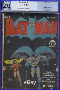 Batman #3 PGX 2.0 Good DC Golden Age unrestored blue label