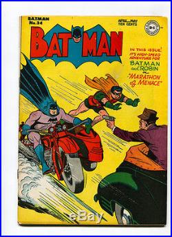 Batman #34 Higher Grade F/VF 7.0 Robin Kane DC Win Mortimer Golden Age Comic