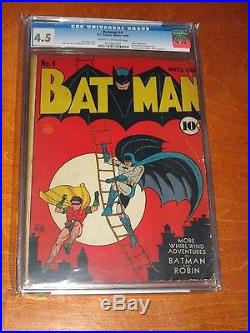 Batman #4 1940 CGC Graded 4.5 3rd Joker 1st Gotham City Classic Golden Age Comic