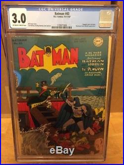 Batman #43 CGC 3.0! Bill Finger Story! Penguin Golden Age Batman! Wow! Rare