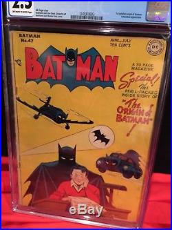 Batman #47 Cgc 2.5. 1st Detailed Origin Of Batman, Golden Age, Classic, Ow