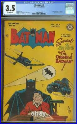 Batman #47 Cgc 3.5 Ow Pages // Golden Age + 1st Detailed Origin Of Batman
