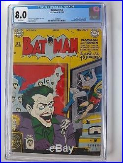 Batman #55 CGC 8.0 White Pages Huge Joker Cover DC 1949 Golden Age
