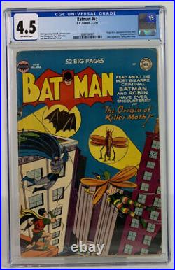 Batman #63 Cgc 4.5 Rare 1951 Origin Of Killer Moth DC Comics Golden Age
