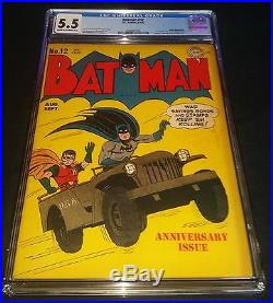 Batman Issue 12 8-9 1942 Cgc 5.5 Fn- DC Golden-age Joker App 1st Bat Cave