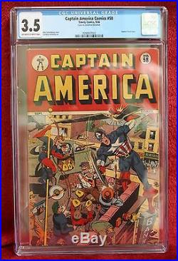 Captain America #58 Golden Age Cgc 3.5 Off White/white Human Torch Timely Comics