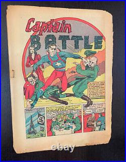 CAPTAIN BATTLE #5 (Magazine Press 1943) Golden Age WWII Cover Low Grade (READ)