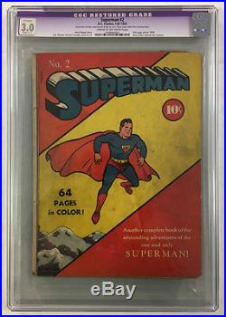 Cgc 3.0 Superman #2 Golden Age Fall 1939 Original DC Comic Book