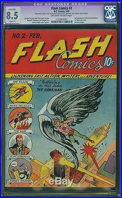 CGC FLASH (GOLDEN AGE) 1940 # 2 VF+ 8.5 APPARENT. 1ST HAWKMAN COVER. 3rd highest