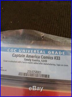 Captain America 33 TIMELY COMICS Golden Age CGC 3.0 Schomburg WWII Cover RARE