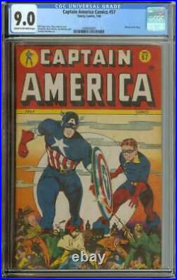 Captain America Comics #57 Cgc 9.0 Cr/ow Pages // Golden Age Human Torch Story