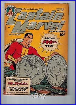 Captain Marvel Adventures # 100 VG/FN Fawcett Golden Age Comic Book Shazam JM1