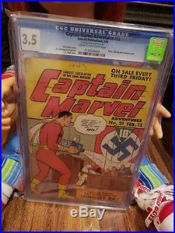 Captain Marvel Adventures # 21 Shazam Golden Age Feb 1943 with Hitler Nazi CGC 3.5