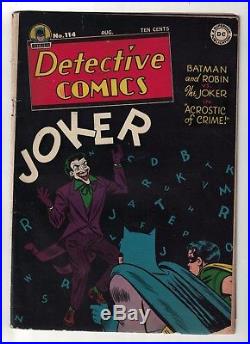 DC DETECTIVE COMICS 114 Joker classic cover /story BATMAN VG 4.0 golden age 1946
