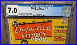 DETECTIVE COMICS #118 (Joker Cover/Story) CGC 7.0 DC 1946 Golden Age Batman