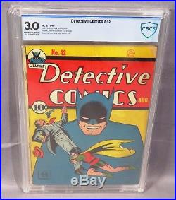 DETECTIVE COMICS #42 (Off-White/White) CBCS 3.0 Golden Age Batman 1940 DC cgc