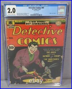 DETECTIVE COMICS #69 (Joker Cover) CGC 2.0 GD DC Comics 1942 Golden Age Batman
