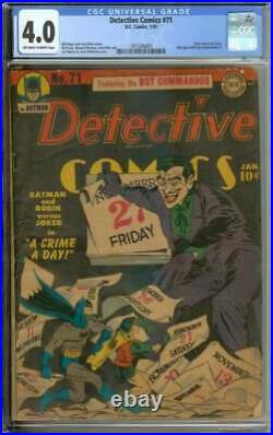 DETECTIVE COMICS #71 CGC 4.0 OWithWH PAGES // CLASSIC JOKER GOLDEN AGE COVER 1943