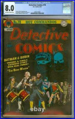 DETECTIVE COMICS #78 CGC 8.0 OWithWH PAGES // GOLDEN AGE BATMAN COVER + STORY