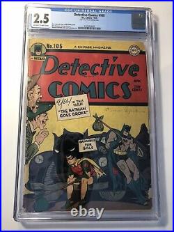 Detective Comics #105 CGC 2.5 Golden Age DC Comic Book! BATMAN! Batmobile! RARE