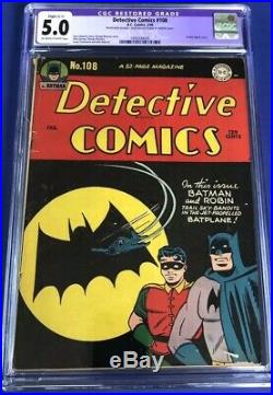 Detective Comics # 108 CGC 5.0 February 1946 Purple Label Golden Age DC Batman