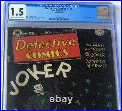 Detective Comics #114 (DC 1946) CGC 1.5 Classic Joker Golden Age Comic