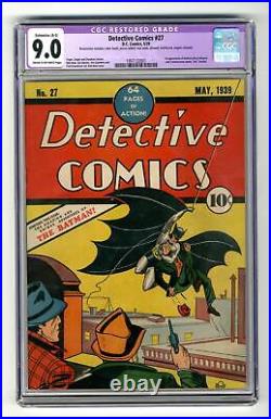 Detective Comics #27 CGC 9.0 RESTORED 1939 1997132001 1st app. Batman