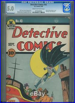 Detective Comics #43 CGC 5.0 Bondage Cover Early Batman Golden Age