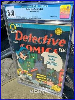 Detective Comics #61 Cgc 5.0 (mar 1942) Dc. Golden Age. 1st Batplane Cover