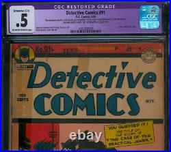 Detective Comics #91 CGC 0.5 Restored? Golden Age Joker & Batman? DC 1944