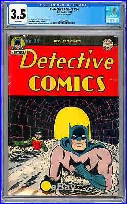 Detective Comics #94 Cgc 3.5 Classic Golden Age Batman Cvr Finger Sprang 1944