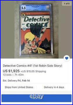 Detective Comics No. 41 Early Golden Age Batman 1st Robin Solo Important Book