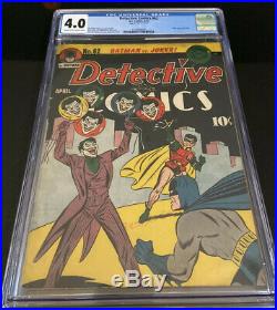 Detective comics 62 Cgc 4.0 Golden Age Batman 1st Full Joker Cover In Comics