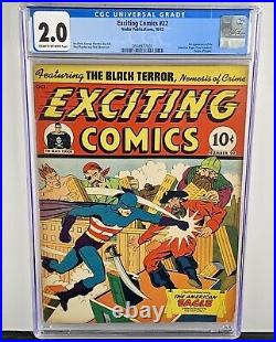 EXCITING COMICS #22 CGC 2.0 1942 WWII COVER 1st AMERICAN EAGLE! Golden Age! GD