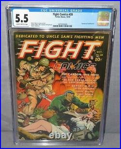 FIGHT COMICS #28 (Hypodermic Needle Panel) CGC 5.5 FN- Fiction House 1943 War