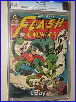 Flash Comics #44 (dc Golden Age 1943) Hawkman, Hitler, Goebbels Cgc 4.5 Vg+