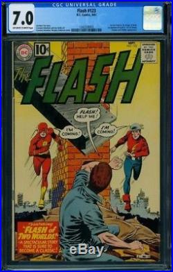 Flash #123 CGC 7.0 OWithW pages First Earth 2, intro of Golden Age Flash in S. A