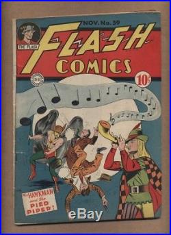 Flash Comics 59 (Q) DC 1944 Golden Age Hawkman Last Minute Movies (c#16669)