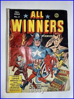 Golden Age All Winners #2 Comic Book Human Torch Captain America Poor Condition