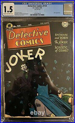 Golden Age Detective Comics #114 Cgc 1.5 Cr-ow Pages / Joker Appearance DC Comic