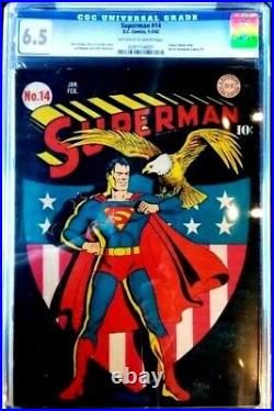 Golden Age SUPERMAN #14 PATRIOT SHIELD CVR CGC 6.5 OFF WHITE TO WHITE PAGES