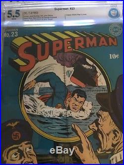 Golden Age Superman 23 CBCS 5.5 White Pages Classic WW II Cover