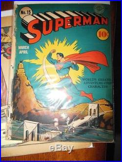 Golden age Superman parts and books lot #10, #15, #16, #16, #19, #20, #28
