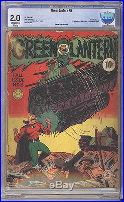 Green Lantern # 5 Classic WW II Tank cover! CBCS 2.0 rare Golden Age book