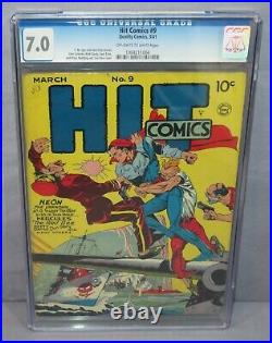 HIT COMICS #9 (WWII War Lou Fine Cover) CGC 7.0 FN/VF Quality 1941 Golden Age