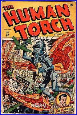 HUMAN TORCH #23 1946 Timely Golden Age CLASSIC SCHOMBURG GIANT ROBOT COVER cfo