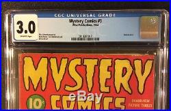 MYSTERY COMICS #3 CGC 3.0 WISE 1944 Golden Age Superhero SCHOMBURG 10 Cent ROBOT